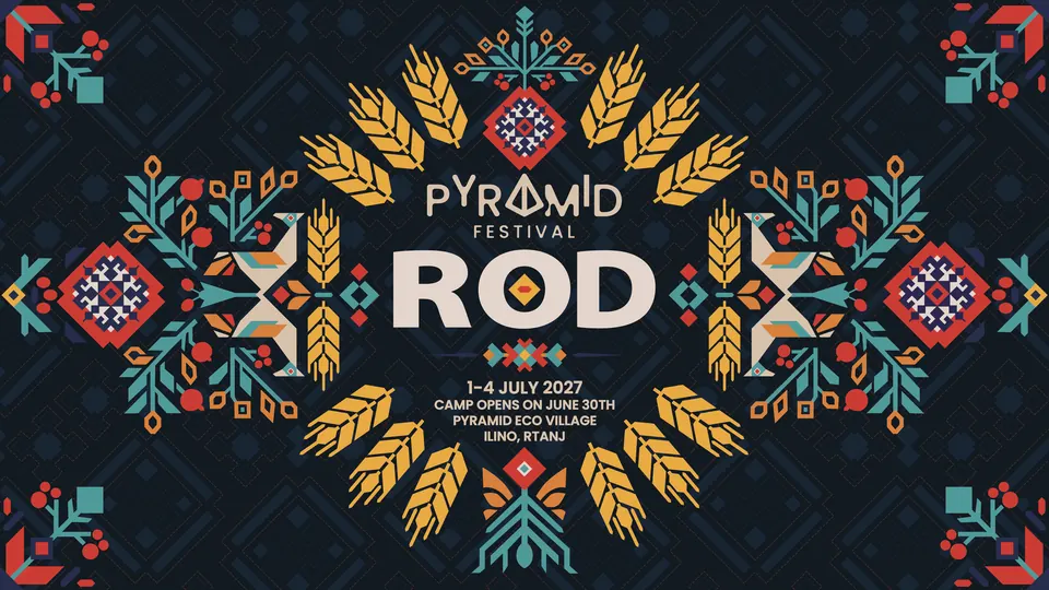 Pyramid Festival 2027 ROD key visual: wheat, birds and ćilim diamonds around the word ROD